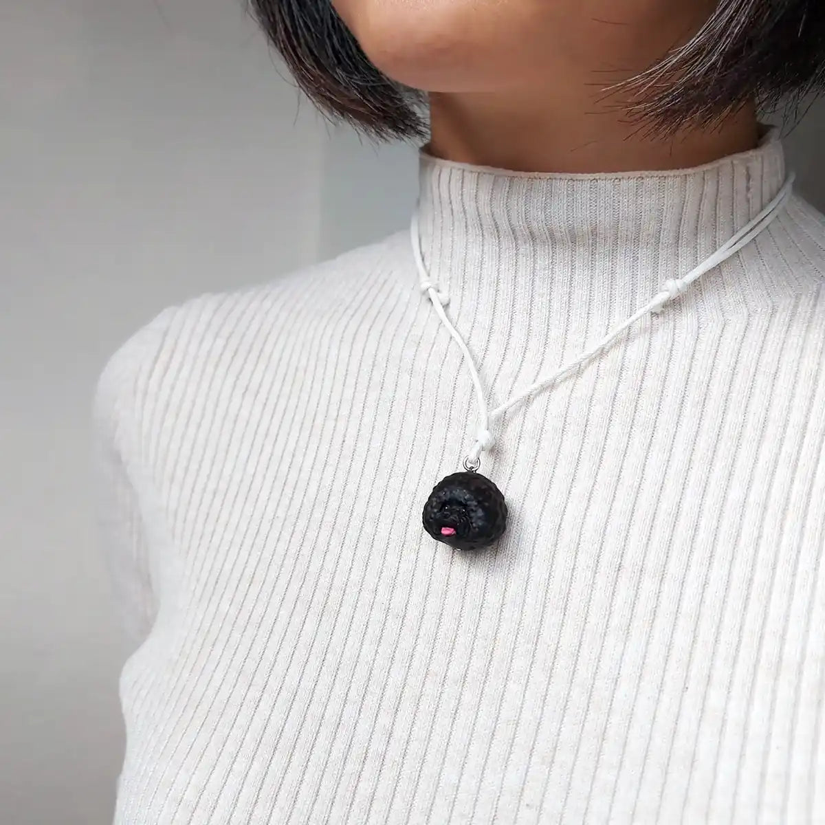 Bichon Poodle black pendant necklace wearing