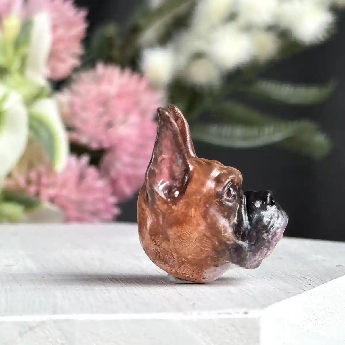 Boxer dog necklace Pendant Classic Fawn Black Mask Cropped Ears left view