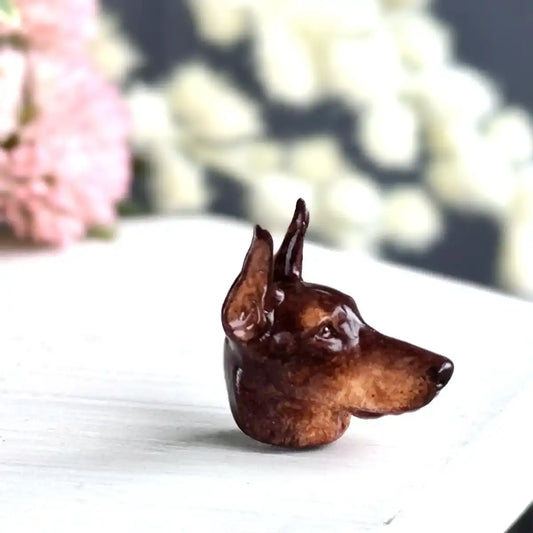 Red & Brown Doberman resin pendant necklace – handcrafted dog tribute with cotton cord