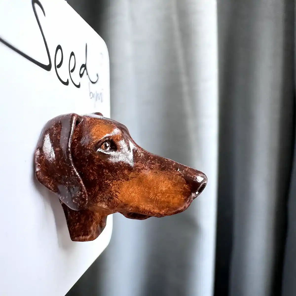Doberman dog small magnet Folded Ear red Brown package display