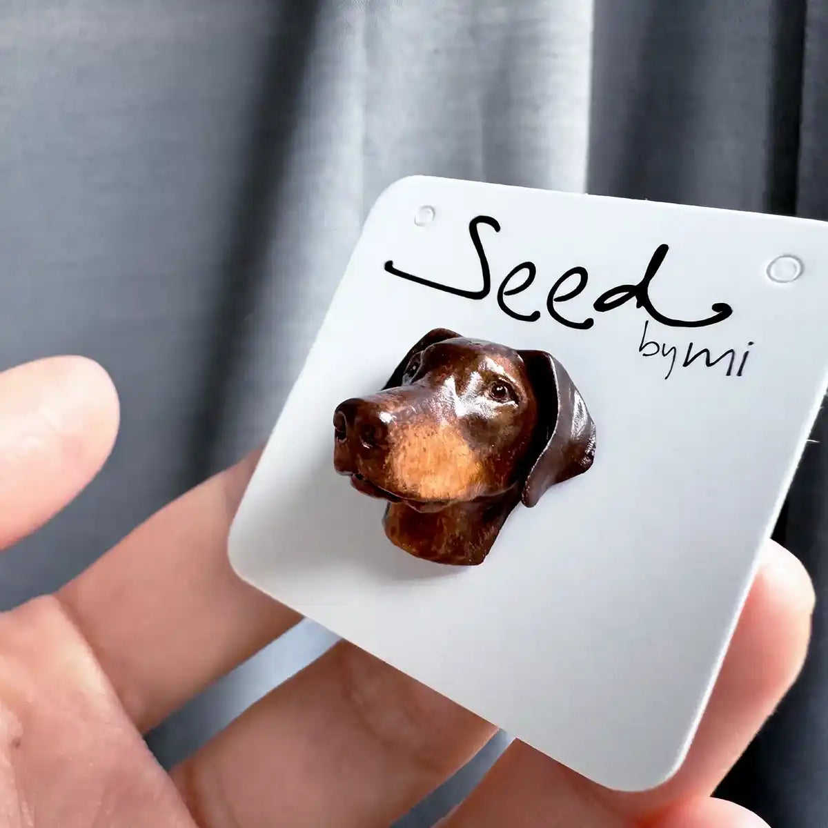 Doberman dog small magnet Folded Ear red Brown package display