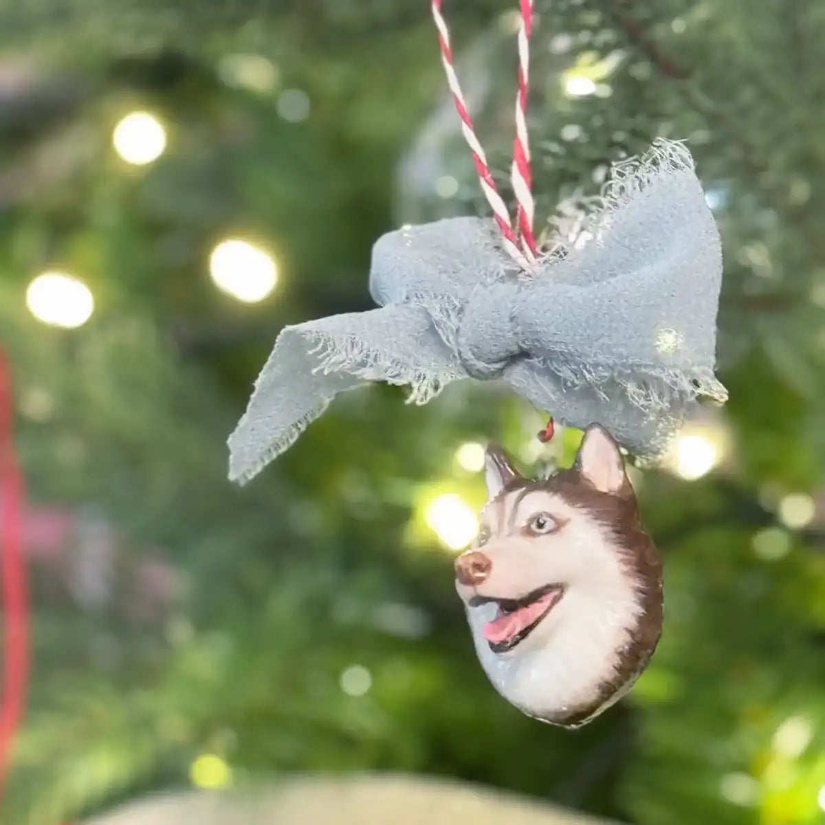 Husky dog Christmas Tree Ornament Red and White
