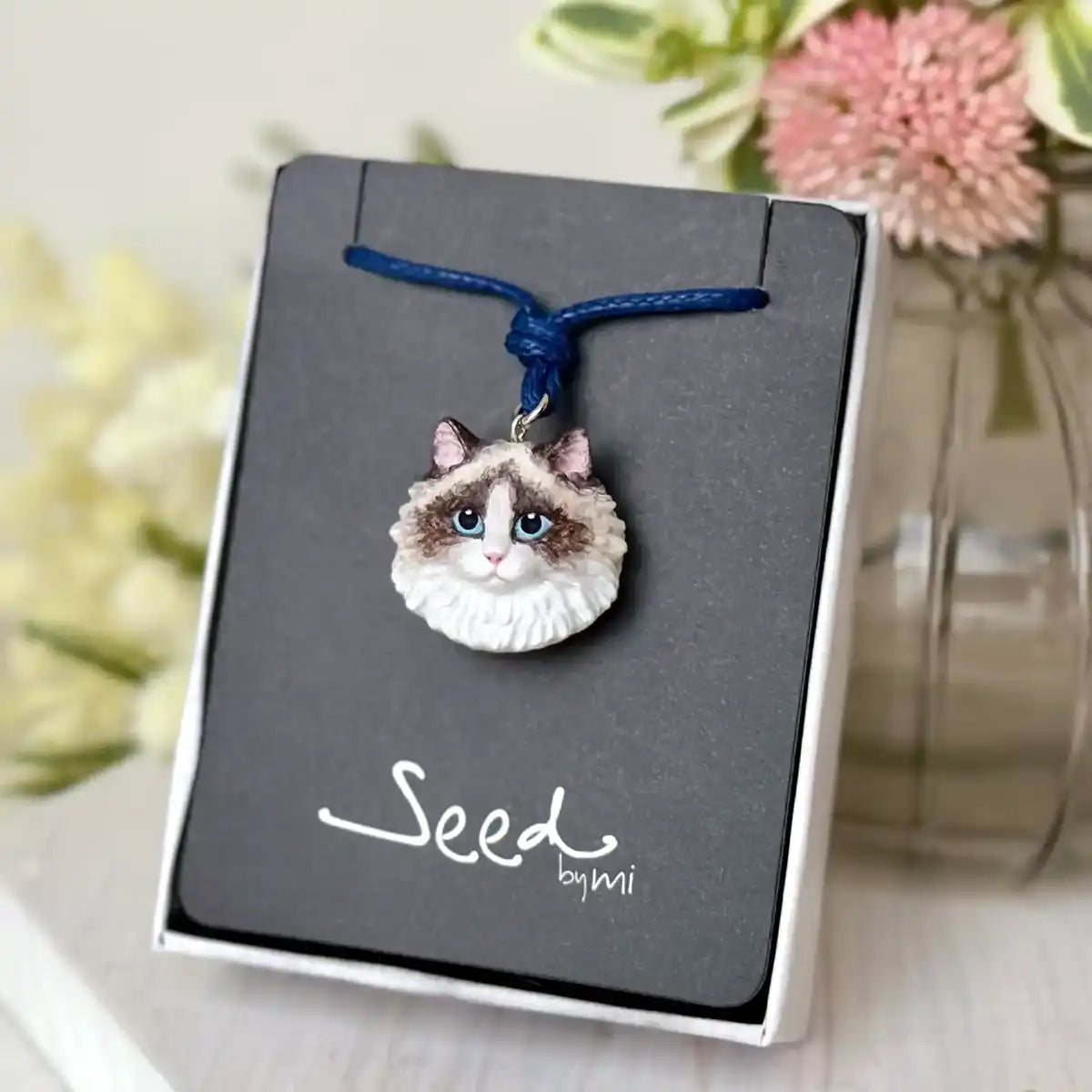 3D Resin Ragdoll long hair cat Pendant Necklace – Seal Point Bi-colour