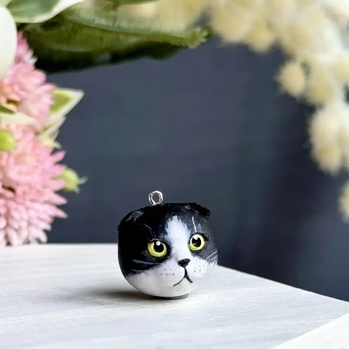 Scottish Fold cat necklace Pendant Tuxedo Black White