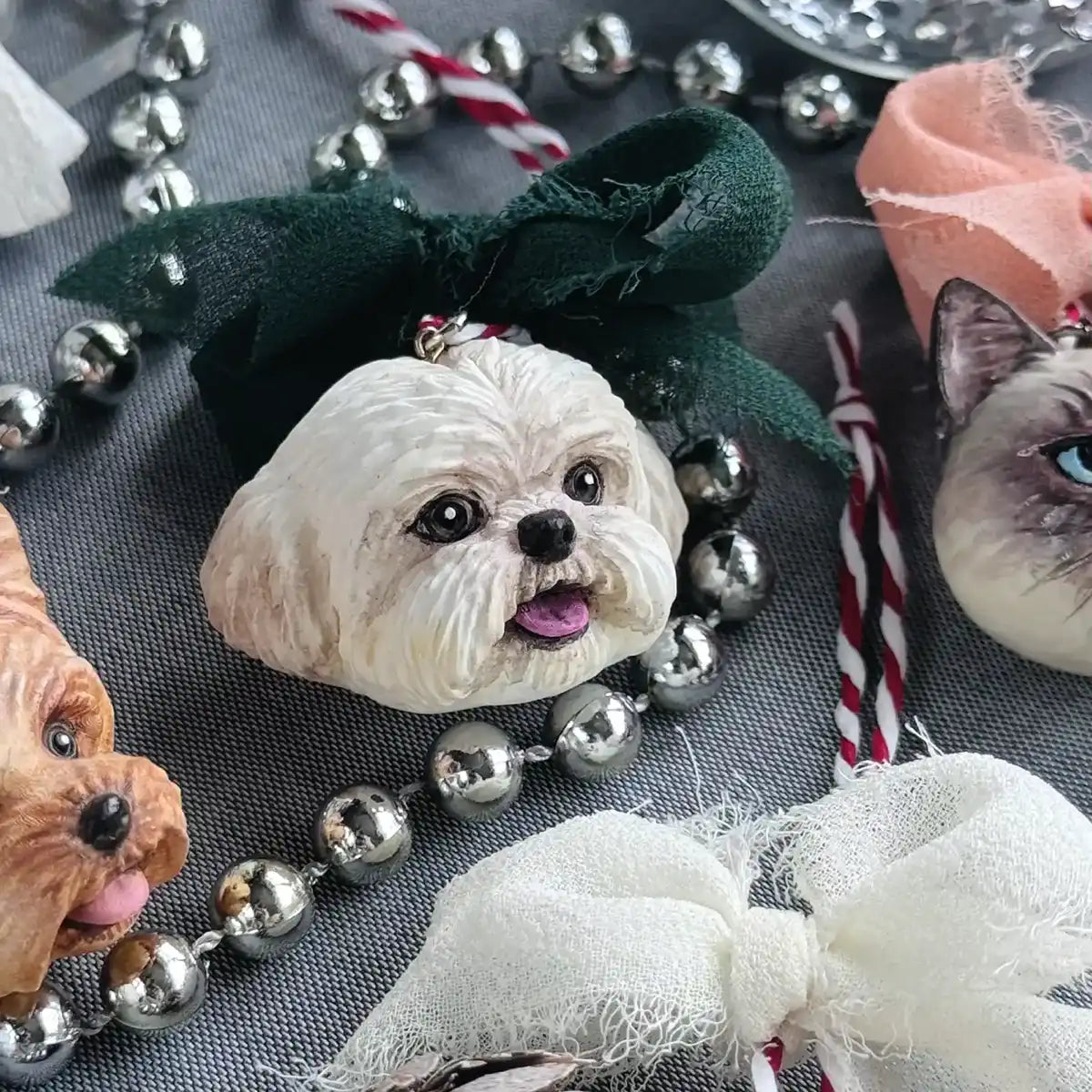Hand-painted white Shih Tzu dog resin Christmas tree ornament with UV protection