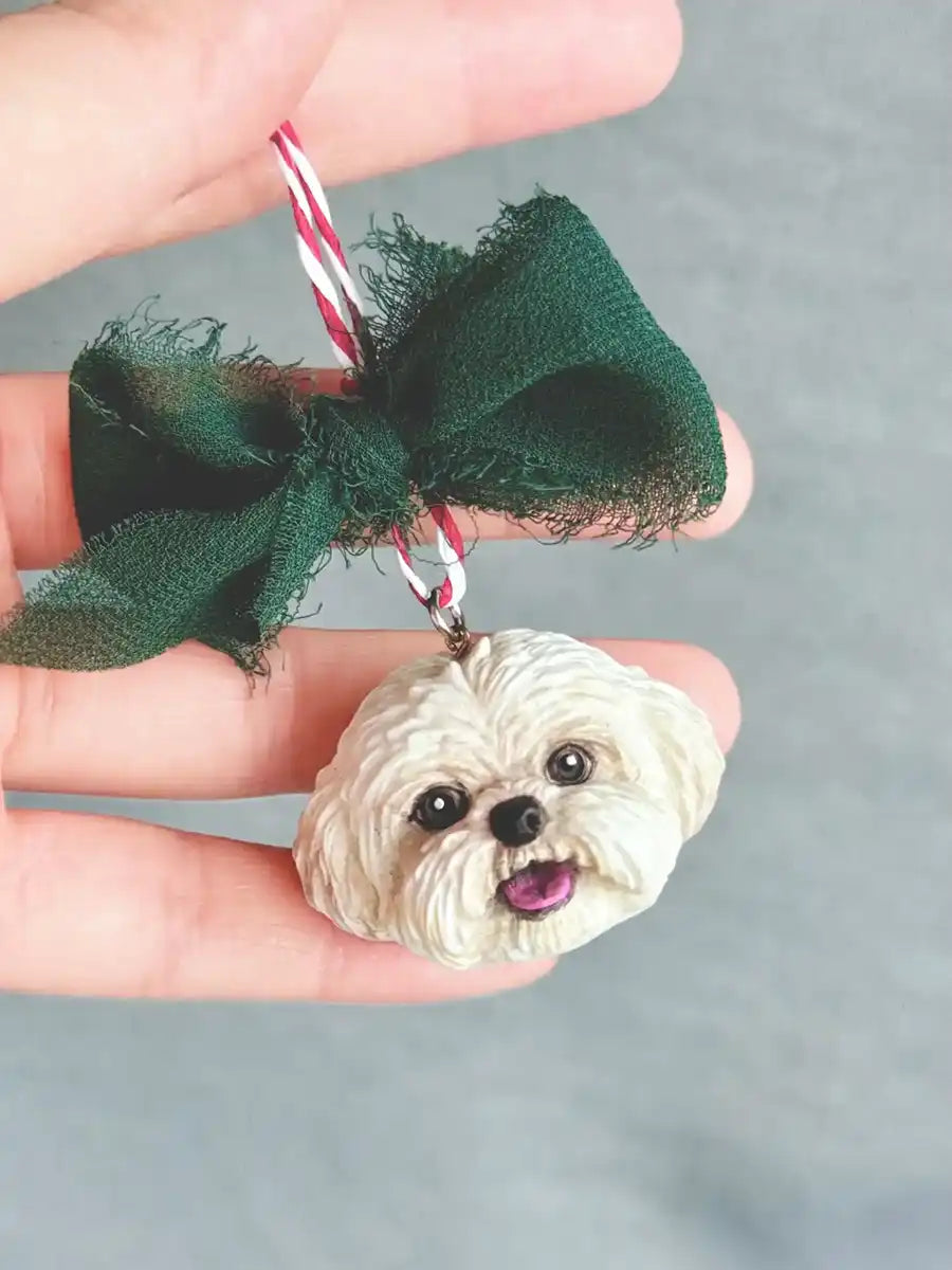Hand-painted white Shih Tzu dog resin Christmas tree ornament with UV protection