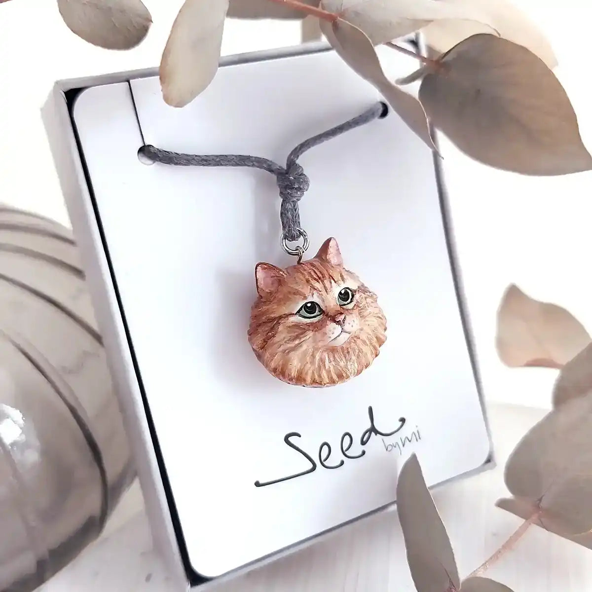 Ginger Ragdoll Cat Resin Pendant Necklace – Handcrafted package display