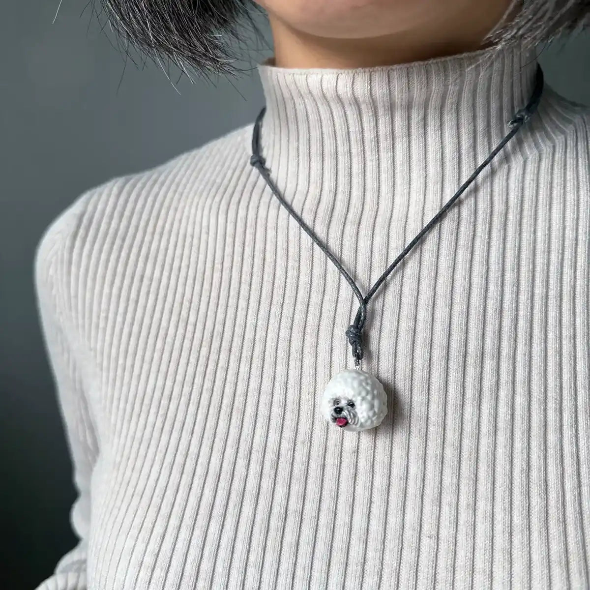 dog Bichon Frise Large pendant necklace wearing
