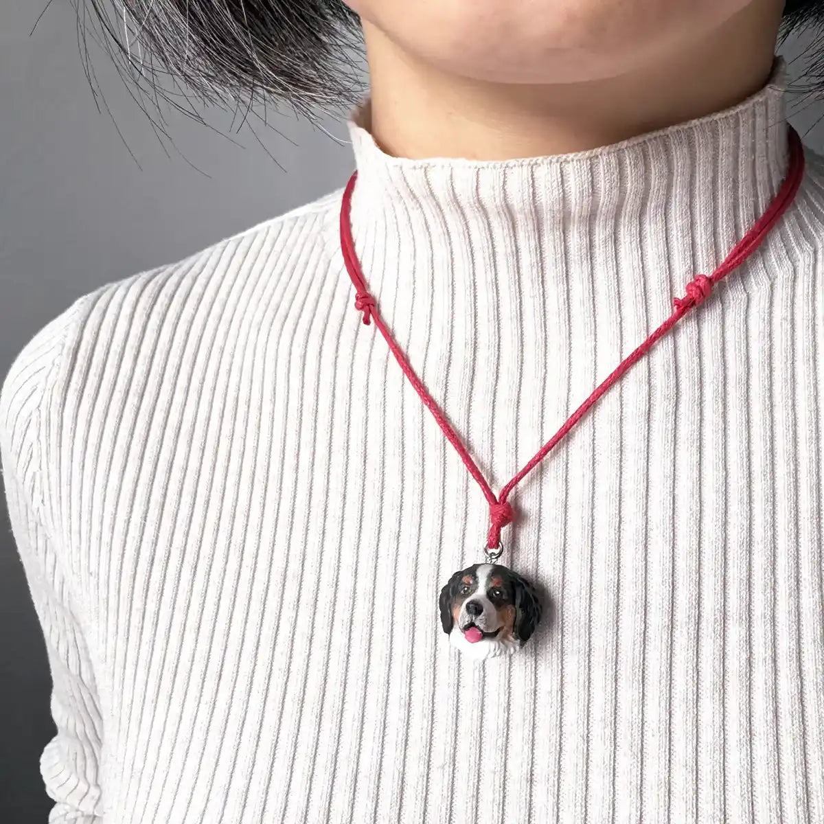 dog bernese mountain pendant necklace wearing
