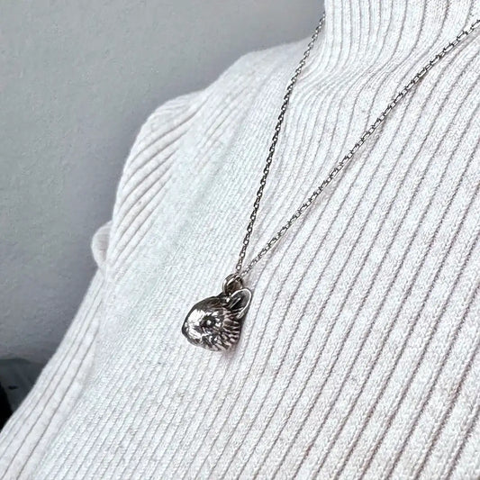 Sterling Silver 925 dwarf rabbit bunny pendant necklace wearing