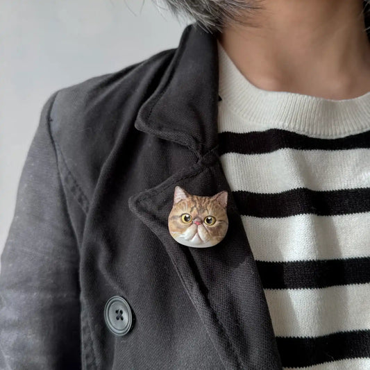 Exotic Shorthair Large Brooch | Tabby & White