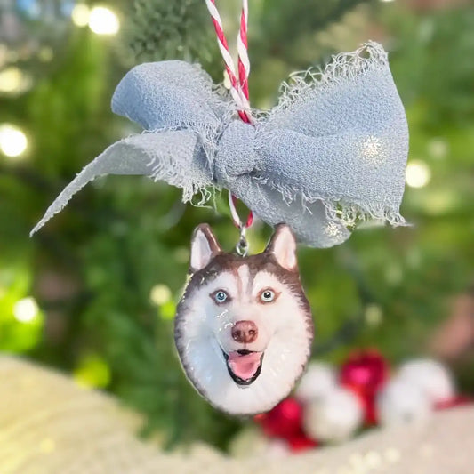 Husky dog Christmas Tree Ornament Red and White