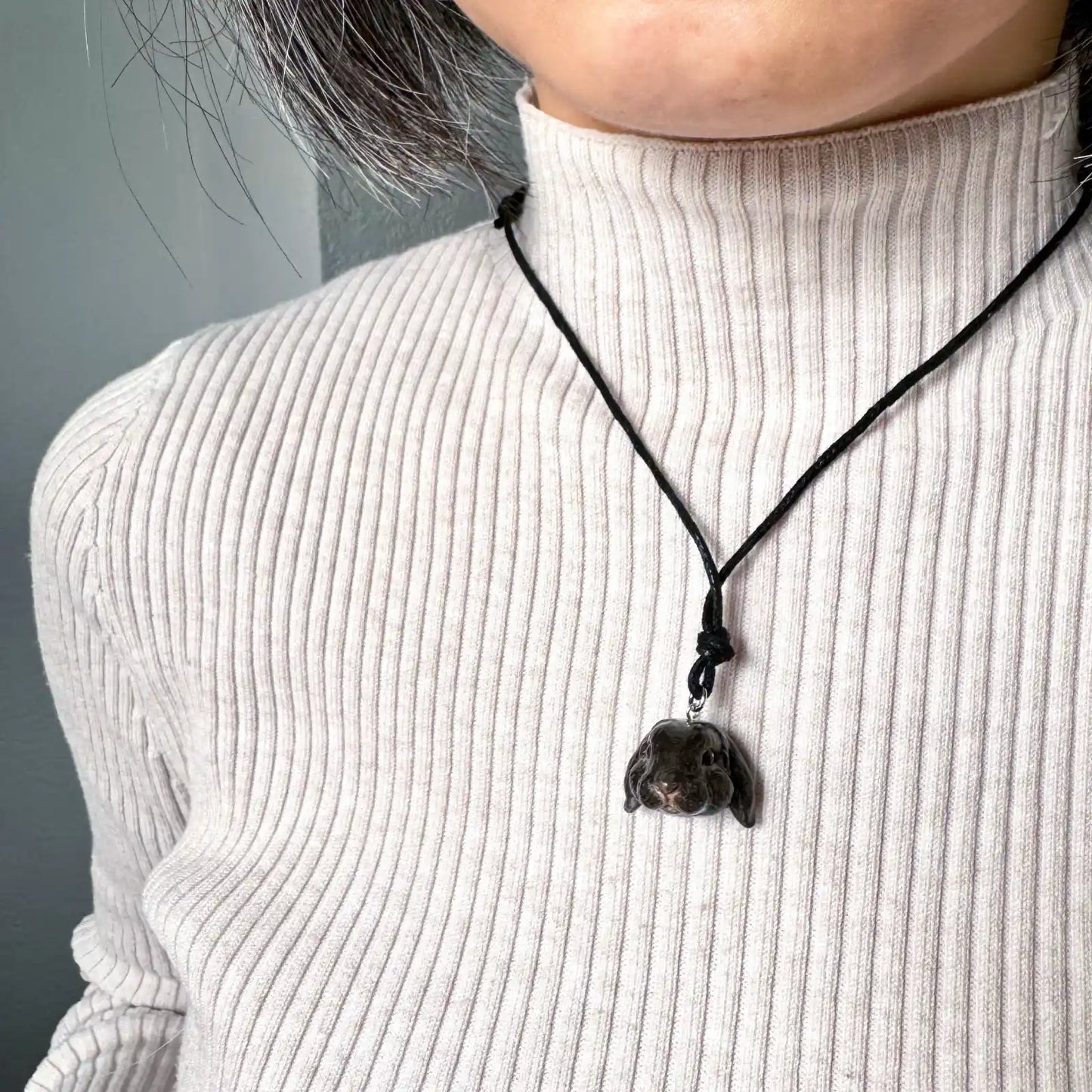 Lop Rabbit Pendant necklace | Black