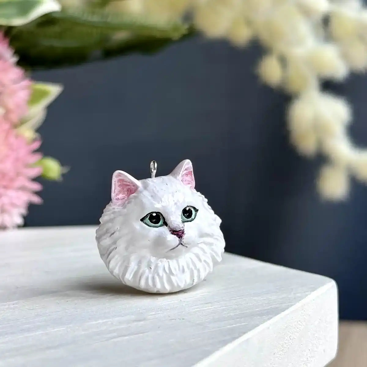 cat Ragdoll necklace Pendant White Fur Blue Eyes