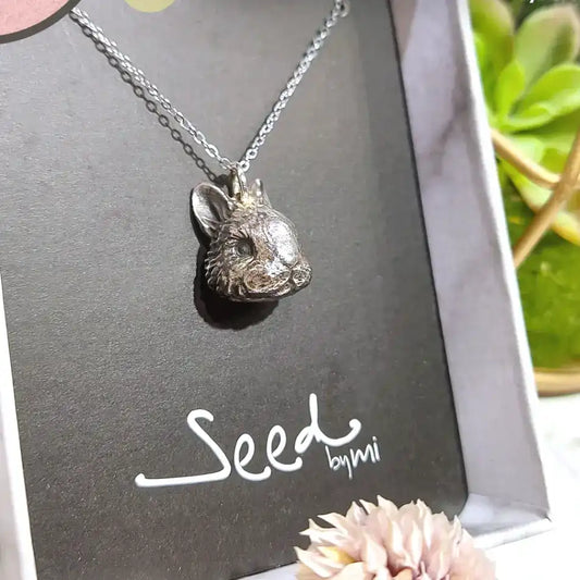 Sterling Silver 925 dwarf rabbit bunny pendant necklace package display