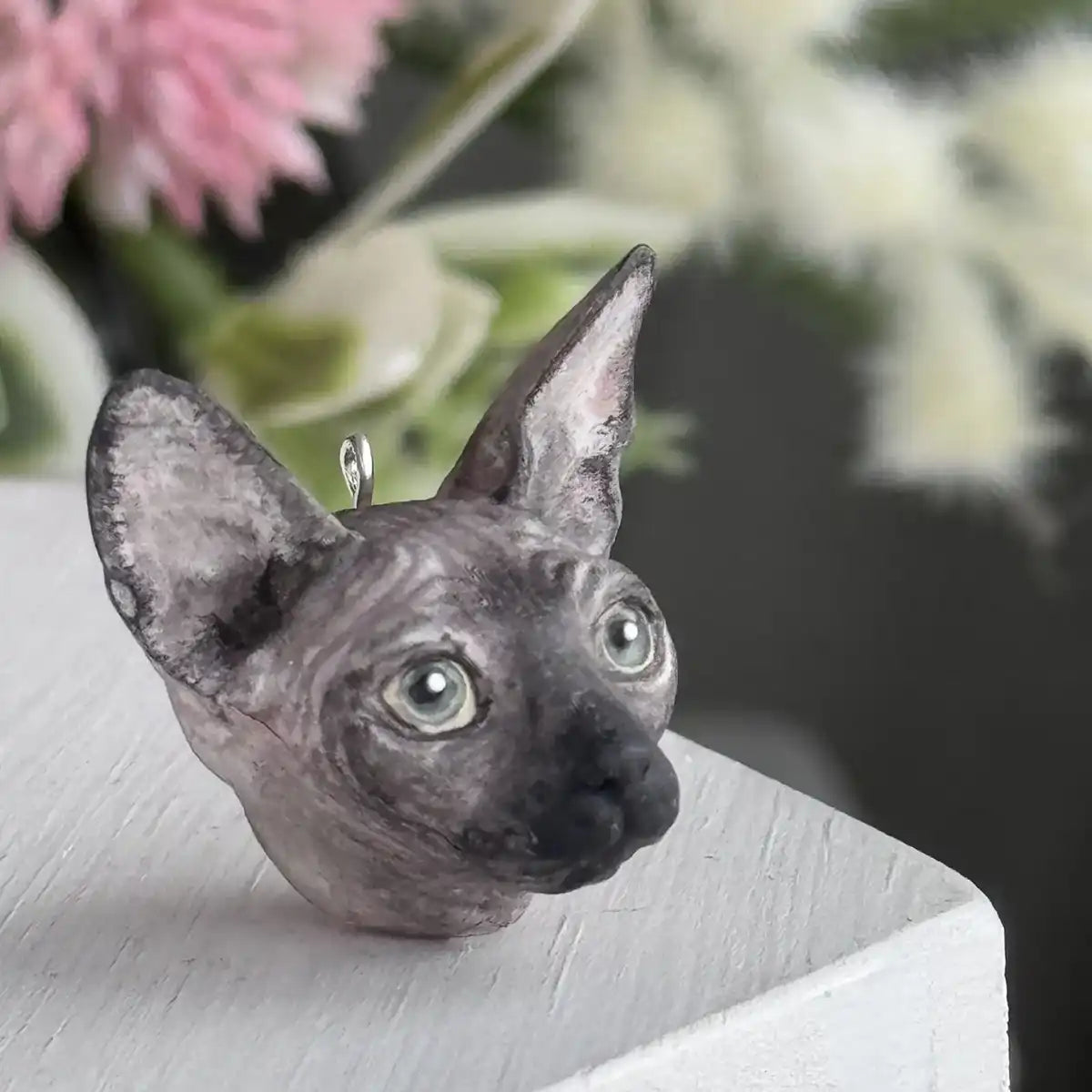 Sphynx cat blue point necklace pendant left three-quarter view