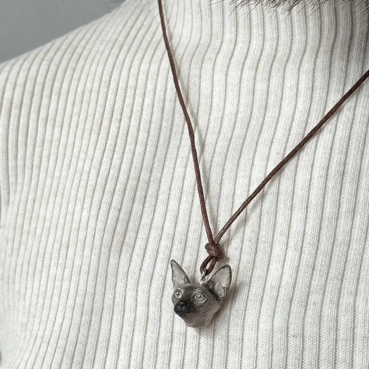 Sphynx cat Blue point pendant necklace wearing
