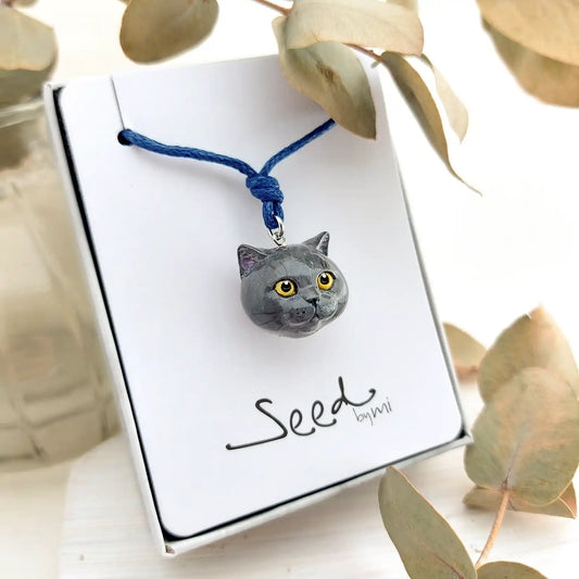 British shorthair grey solid pendant necklace with package
