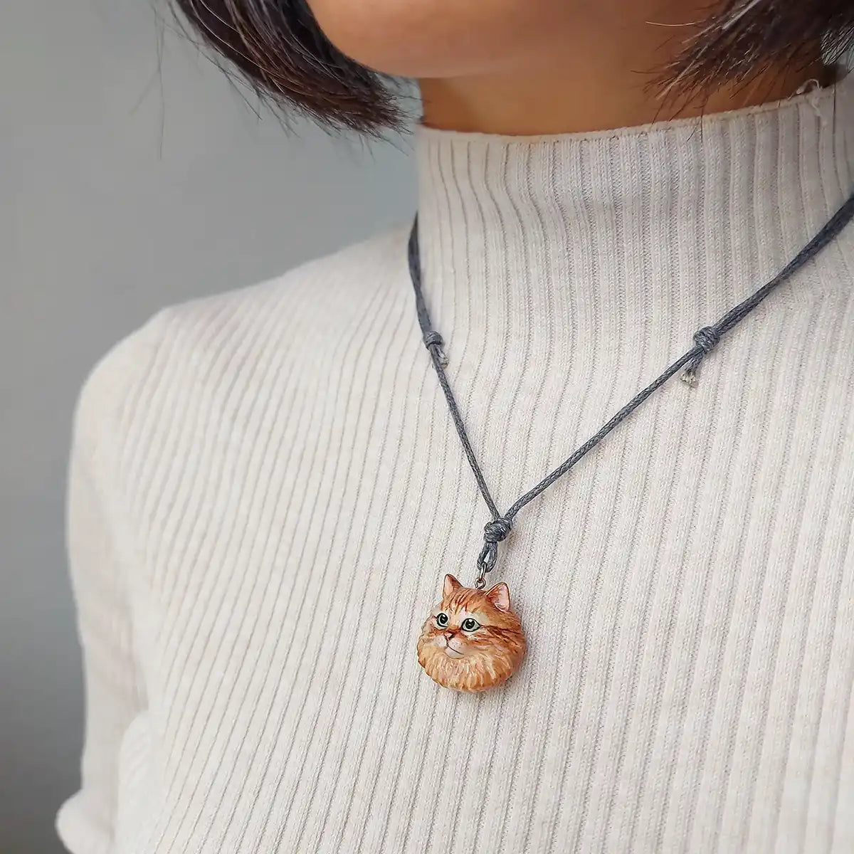 cat Ragdoll ginger long hair pendant wearing