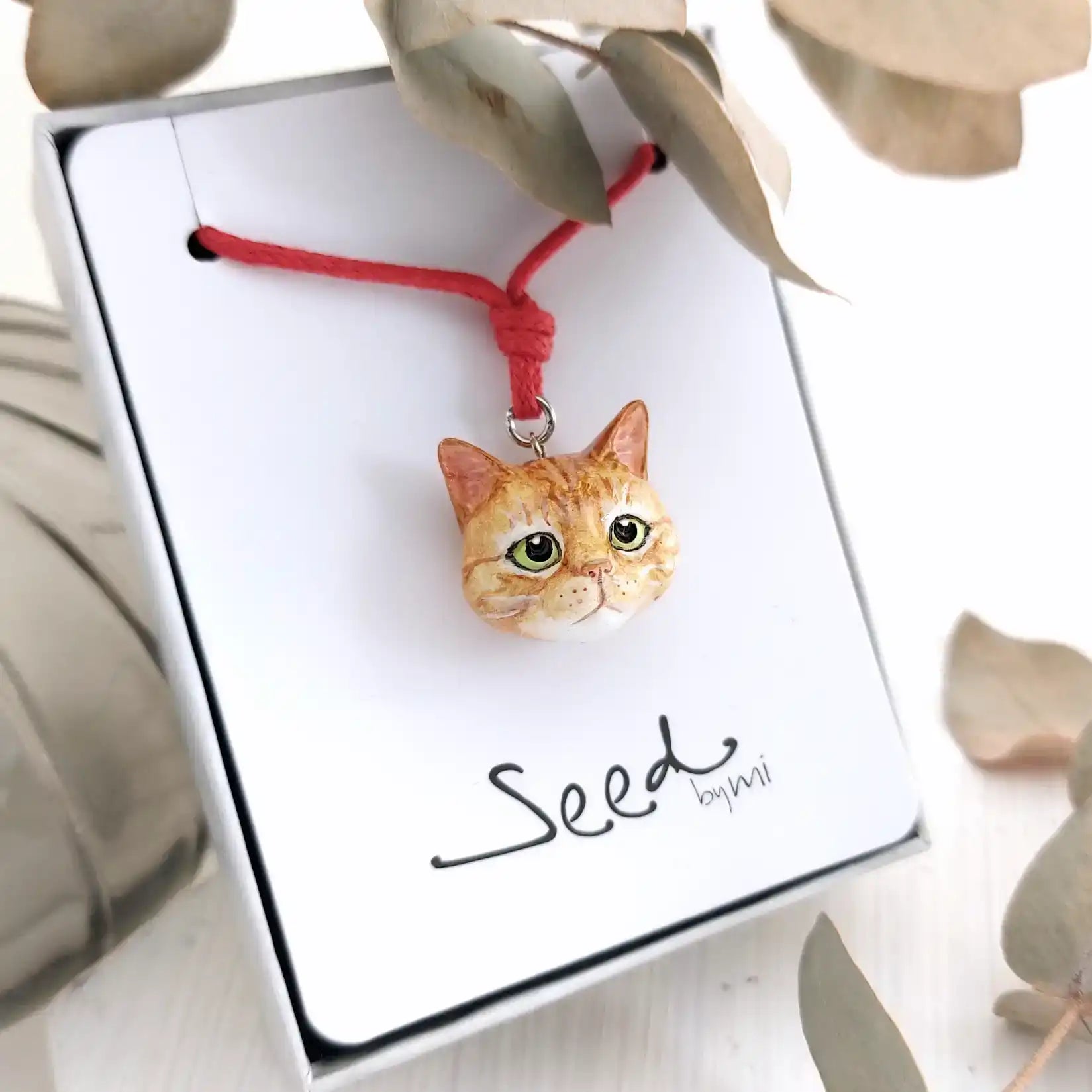 cat domestic diamond shape ginger pendant in box
