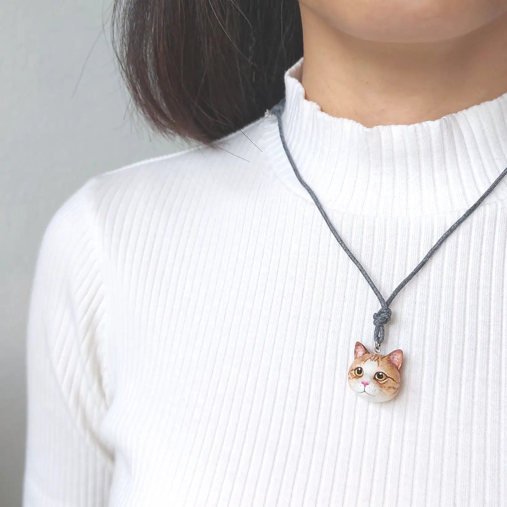 wearing cat domestic shorthair ginger & white pendant