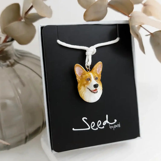 Corgi Pendant necklace | Narrow Red & White