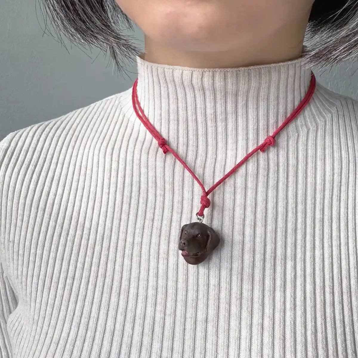 dog Labrador chocolate pendant necklace wearing