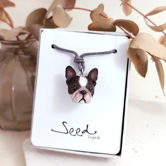 dog french bulldog black white pendant necklace packing display