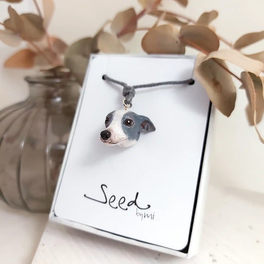Greyhound / Whippet Pendant necklace | Blue & White