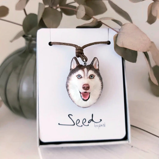 哈士奇大號吊墜項鍊 |紅白