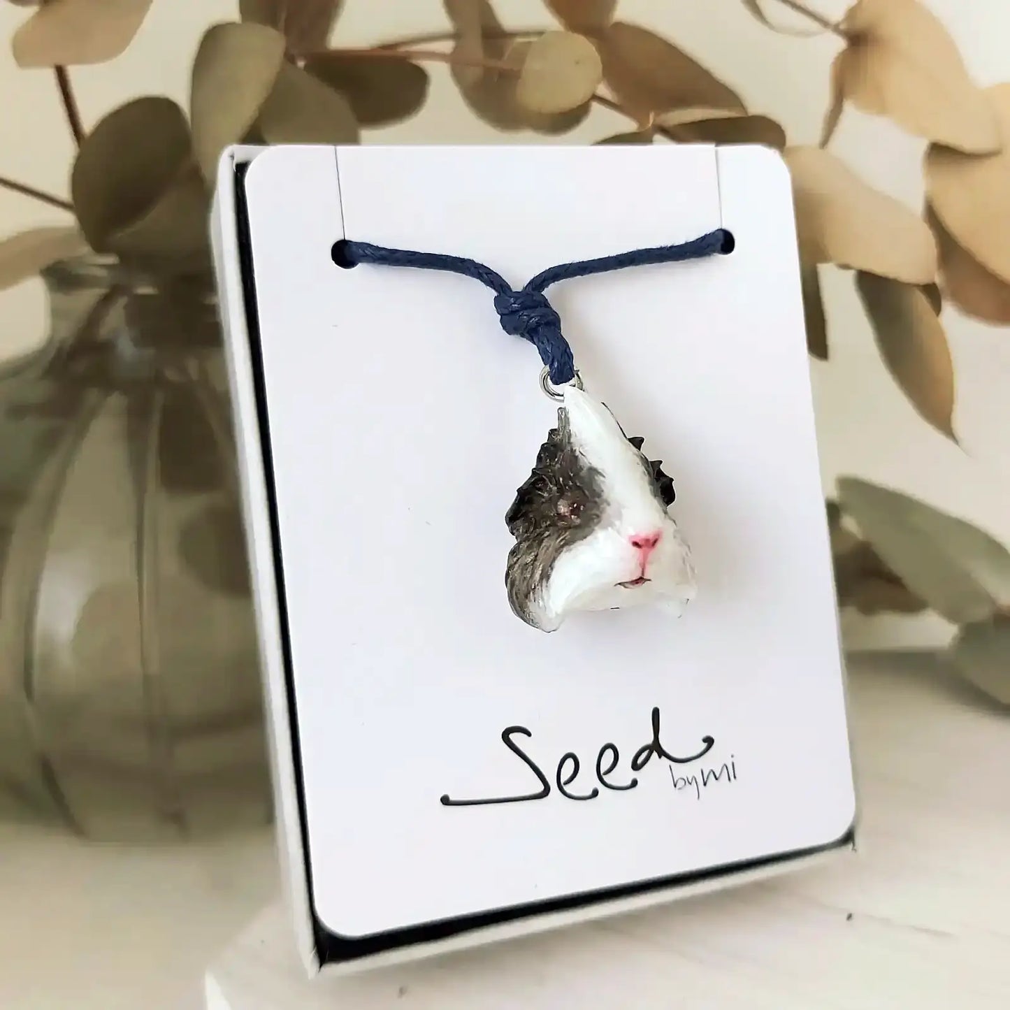 Abyssinian Guinea Pig Pendant necklace | Grey & White
