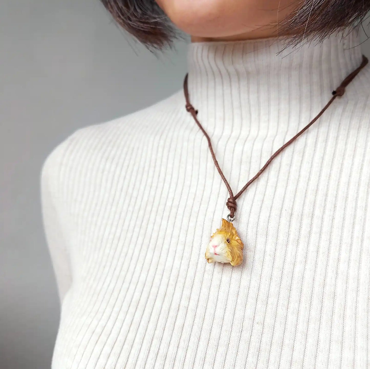 Abyssinian Guinea Pig Pendant necklace | Buff & White