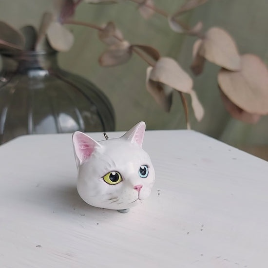 cat domestic shorthair Diamond shape odd-eyed white large pendant turn table